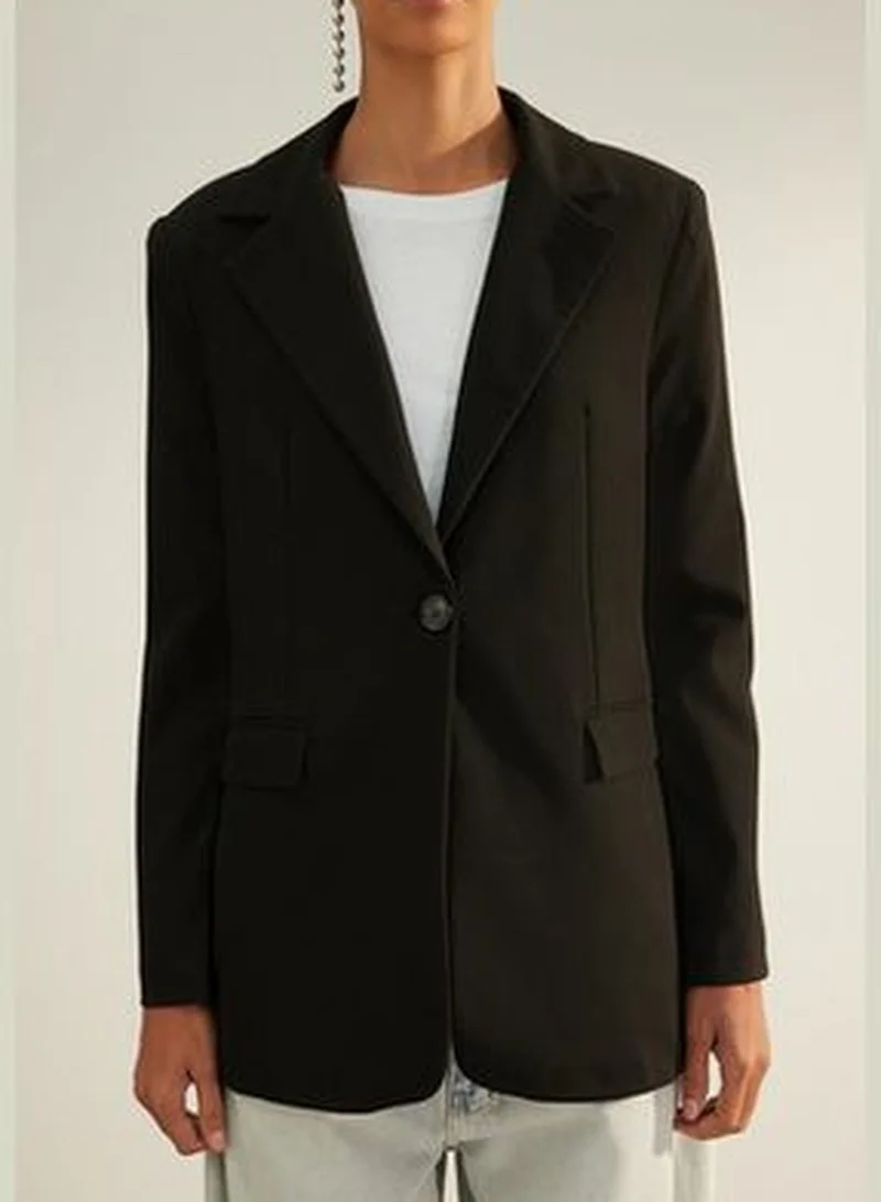 trendyol Black Premium Regular Lined Woven Blazer Jacket TWOAW24BC00033