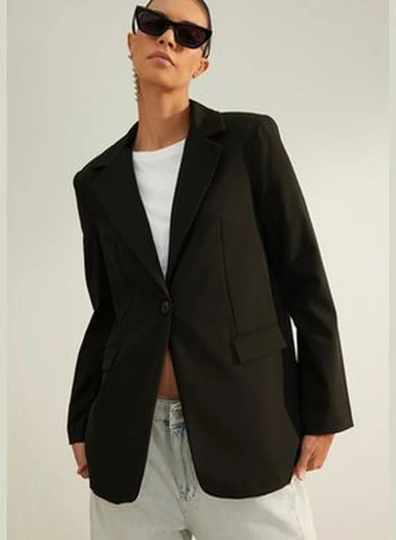 trendyol Black Premium Regular Lined Woven Blazer Jacket TWOAW24BC00033