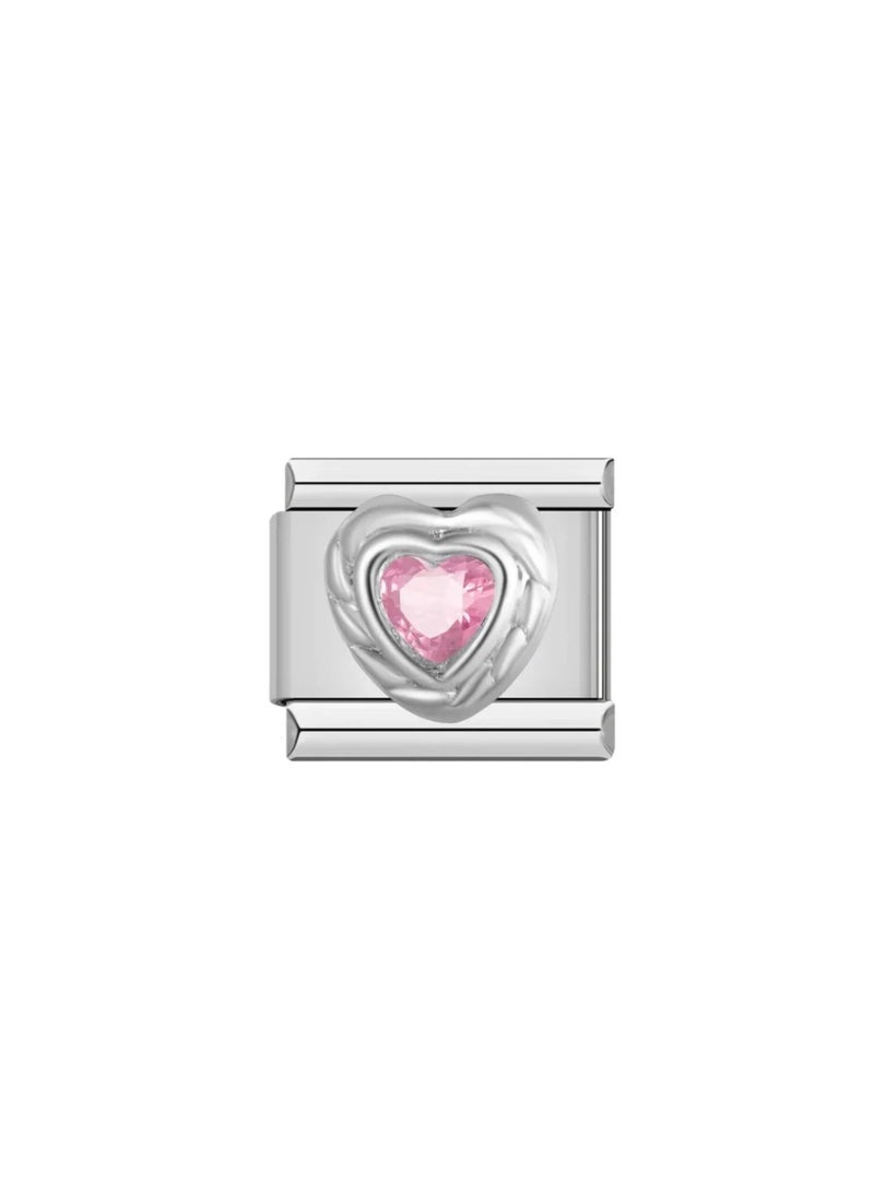 Urban Jewel Pink Heart- Silver Italian Charm - Image 1
