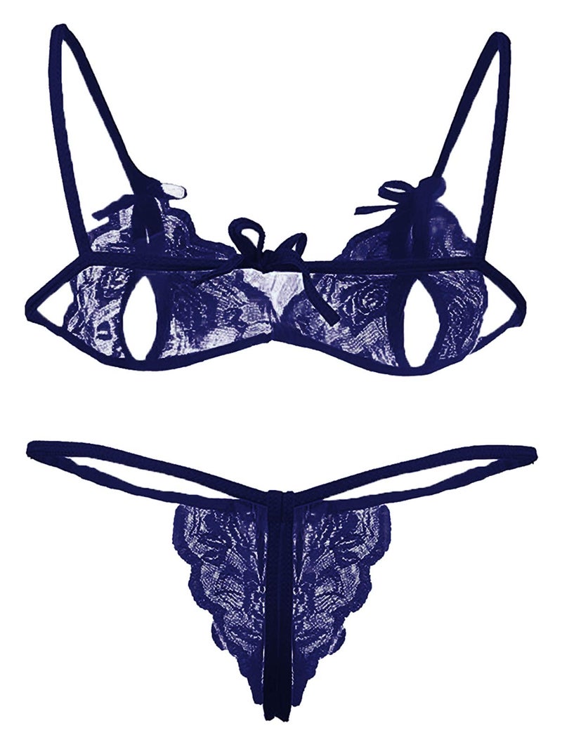 Xs and Os Combo Offer! Women Babydoll Nightwear Lace Bra G-String Panty Lingerie Set (Pack of 2 (Navy Blue), X-Large) - Image 5