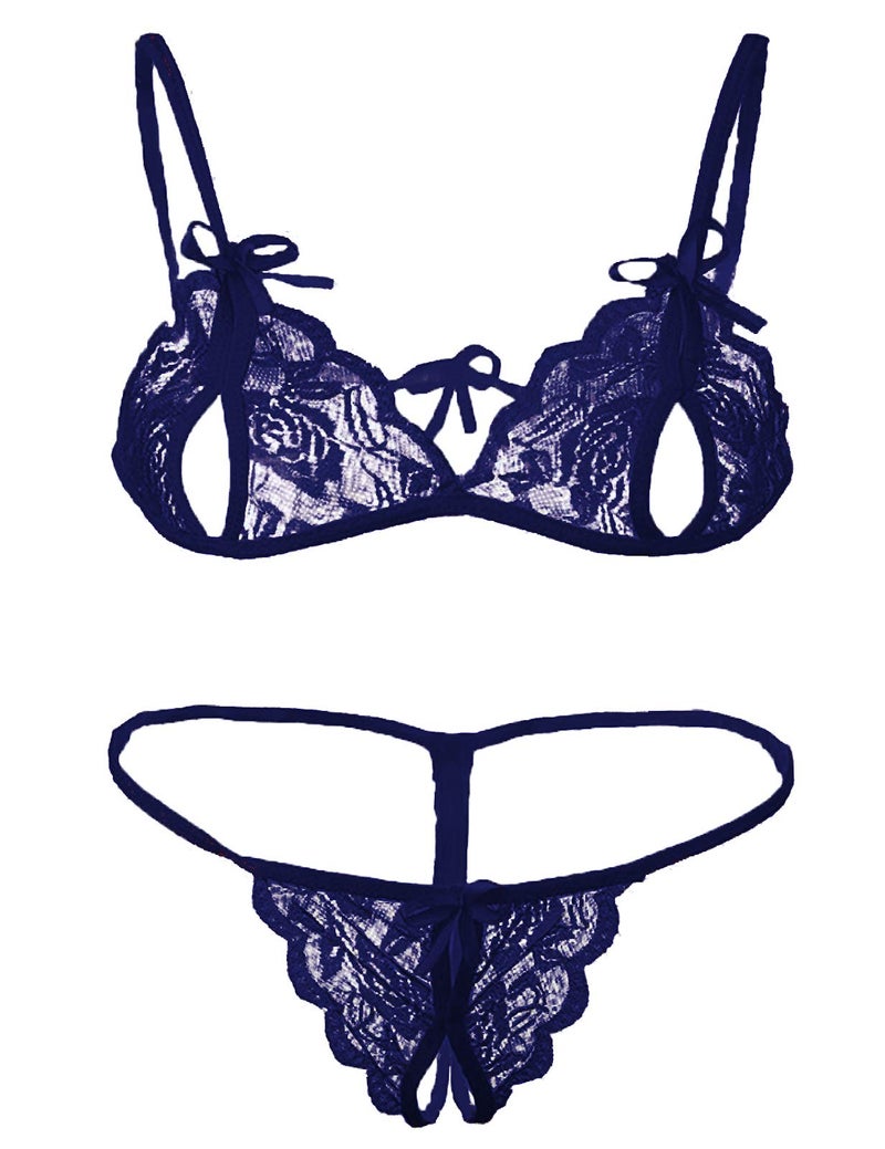 Xs and Os Combo Offer! Women Babydoll Nightwear Lace Bra G-String Panty Lingerie Set (Pack of 2 (Navy Blue), X-Large) - Image 4