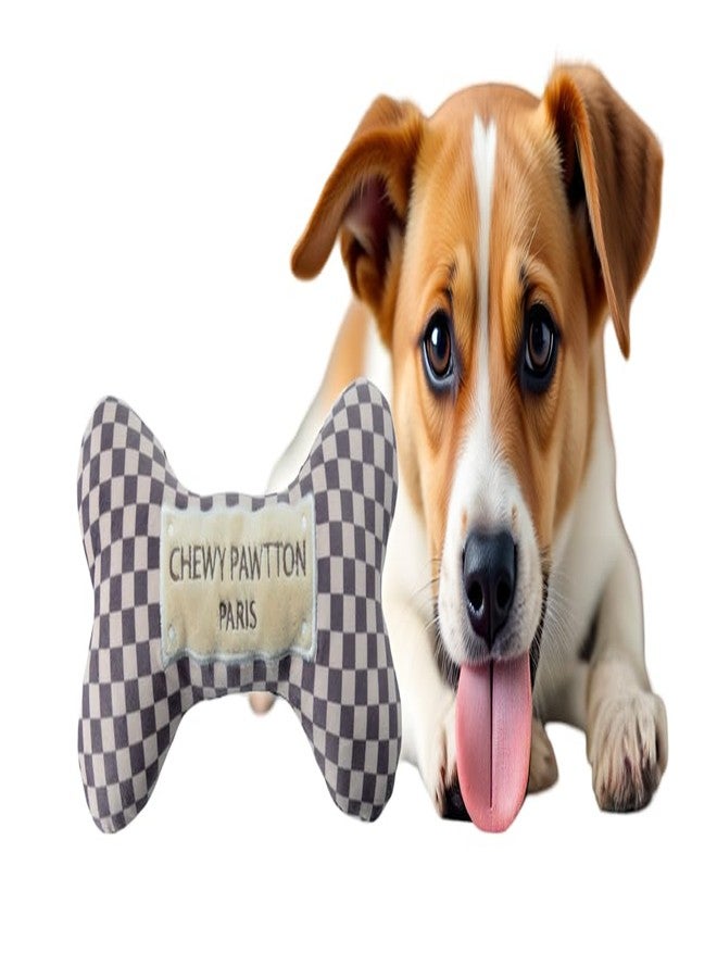 Everything Chic Dog Toy Plush Designer Dog Luxury Toys with Interactive Squeaker Stimulating Pet Enrichment Bone Puppy Checkered Doggie Birthday Gift Boy Girl Soft Chew (Chewypawtton, Large) - Image 4