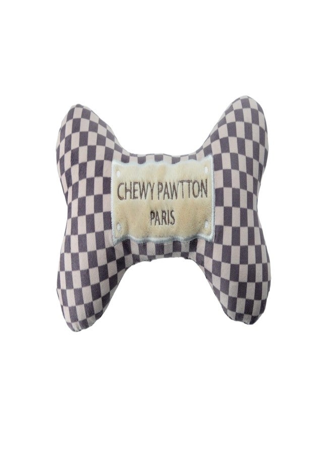 Everything Chic Dog Toy Plush Designer Dog Luxury Toys with Interactive Squeaker Stimulating Pet Enrichment Bone Puppy Checkered Doggie Birthday Gift Boy Girl Soft Chew (Chewypawtton, Large) - Image 1