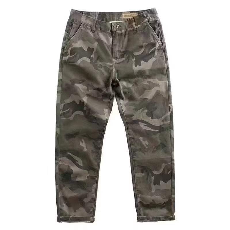 High-end fashion brand desert camouflage mens cropped pants straight plus size simple loose casual all-match Pu handsome mens pants 1582 camouflage gray