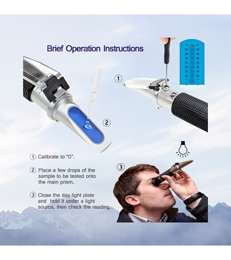 Refractometer For Sugar Concentration 0 To 90 Percent Precision Brix Tester Handheld Automatic ATC For Homemade Beer Honey Vegetables Includes Cleaning Cloth And Mini Screwdriver - Image 4