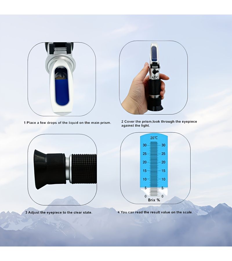 Refractometer For Sugar Concentration 0 To 90 Percent Precision Brix Tester Handheld Automatic ATC For Homemade Beer Honey Vegetables Includes Cleaning Cloth And Mini Screwdriver - Image 3