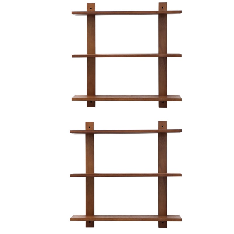 PHOENANCEE 3 Tier Floating Shelves,Long Wall Shelf,Over The Toilet Shelves Bathroom Hanging Display Storage Rustic for Living Room Bedroom Kitchen Office Coffee Bar Decor Decorative,24 Inch,2 Pack (Walnut) - Image 1