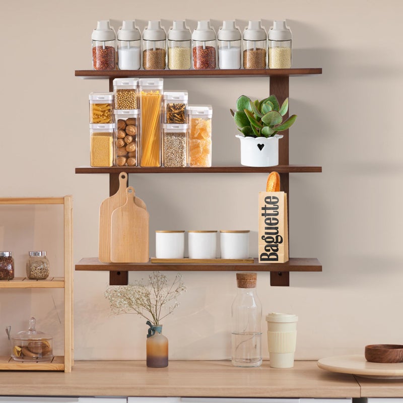PHOENANCEE 3 Tier Floating Shelves,Long Wall Shelf,Over The Toilet Shelves Bathroom Hanging Display Storage Rustic for Living Room Bedroom Kitchen Office Coffee Bar Decor Decorative,24 Inch,2 Pack (Walnut) - Image 3