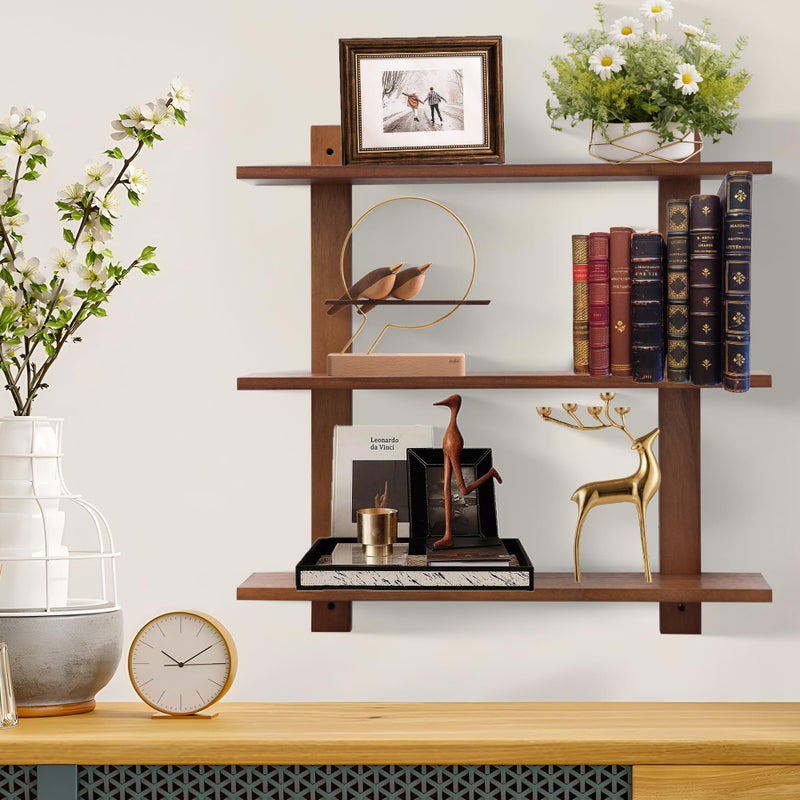 PHOENANCEE 3 Tier Floating Shelves,Long Wall Shelf,Over The Toilet Shelves Bathroom Hanging Display Storage Rustic for Living Room Bedroom Kitchen Office Coffee Bar Decor Decorative,24 Inch,2 Pack (Walnut) - Image 2