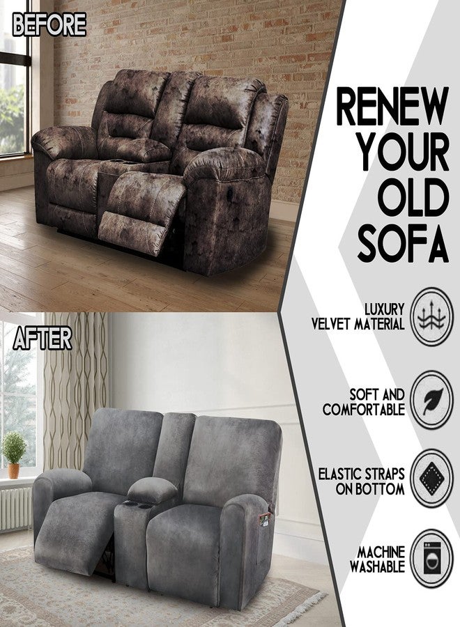 ULTICOR Reclining Loveseat with Middle Console Slipcover, 8-Piece Velvet Stretch Sofa Covers, 2 seat Loveseat Recliner Cover, Thick, Soft, Washable(Dark Grey) - Image 4