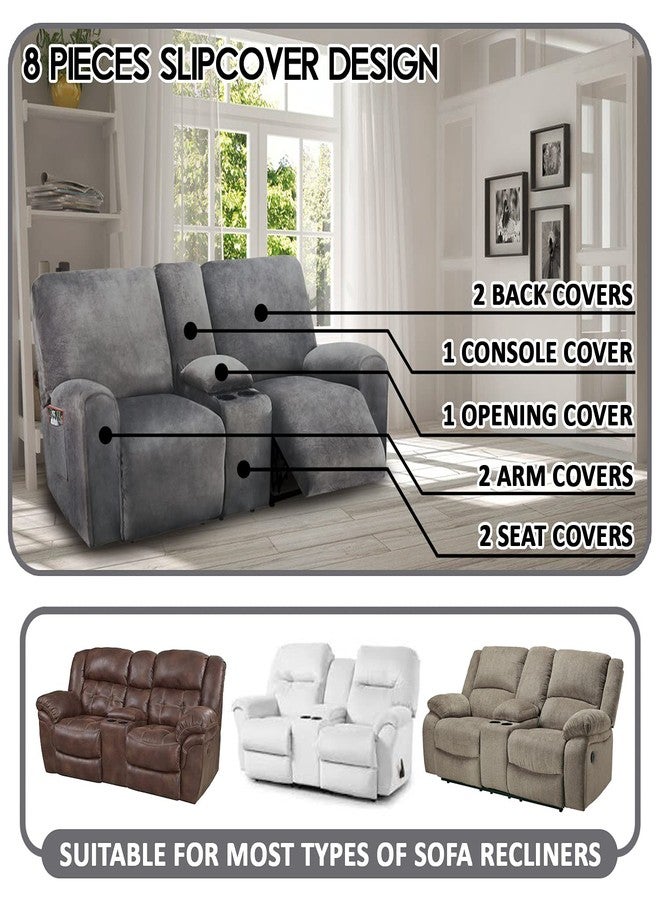 ULTICOR Reclining Loveseat with Middle Console Slipcover, 8-Piece Velvet Stretch Sofa Covers, 2 seat Loveseat Recliner Cover, Thick, Soft, Washable(Dark Grey) - Image 3