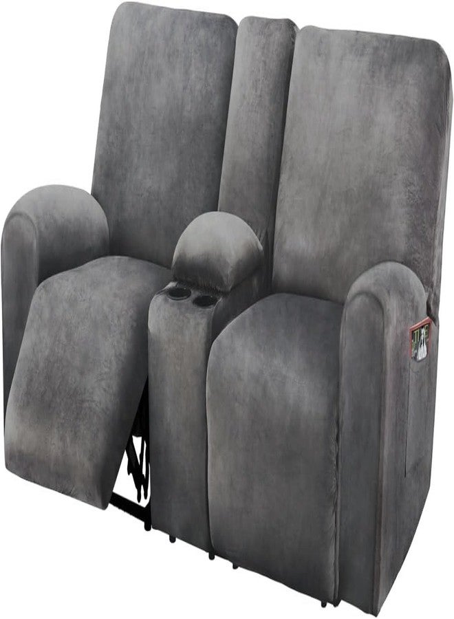 ULTICOR Reclining Loveseat with Middle Console Slipcover, 8-Piece Velvet Stretch Sofa Covers, 2 seat Loveseat Recliner Cover, Thick, Soft, Washable(Dark Grey) - Image 1