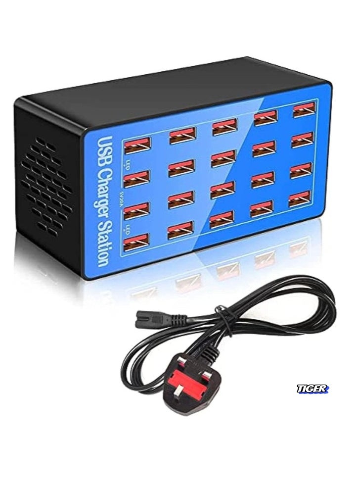 TIGER 20-Port Multi USB Charger, 100W Charging Station with Smart Detection – High-Speed Charging Hub for Smartphones, Tablets, Laptops, & USB Devices – Compact, Efficient & Space-Saving Solution for Home, Office & Travel  - Image 1