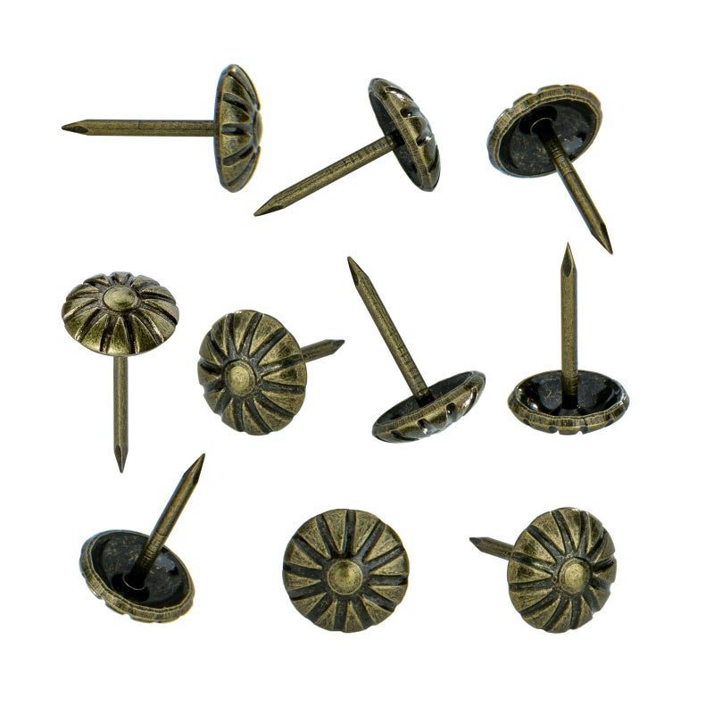 Homdire Upholstery Tacks For Decorative  Furniture Tacks Nails For Upholstery Decorative  7/16 Inch Upholstery Nails For Furniture Diy Decorative  Daisy Upholstery Tacks Antique Brass 100Pcs - Image 4