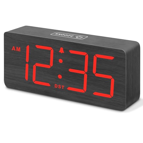 DreamSky Wooden Digital Alarm Clock for Bedroom Desk Clocks for Living Room with Large Numbers Loud Alarm for Heavy Sleepers with Volume Control Dimmer DST Office Wood Decor Plug in Clock - Image 1
