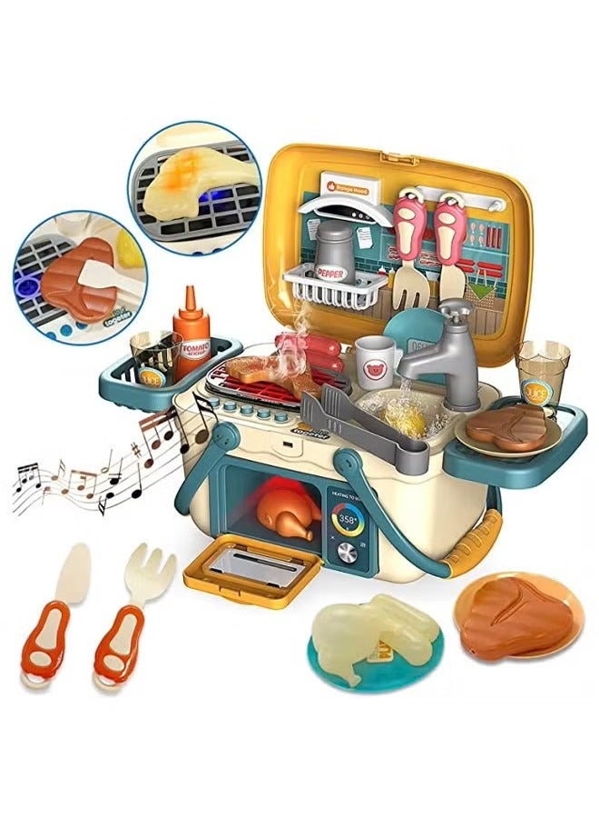 30 Pcs Kids Kitchen Playset,Kids Role Play Kitchen Toy Set,Pretend Cooking Food Playset,Mini Children Role Play Toy,Kids Kitchen Playset with Mist Spray,Child Kitchen Playset with Light and Music,Ch - Image 3