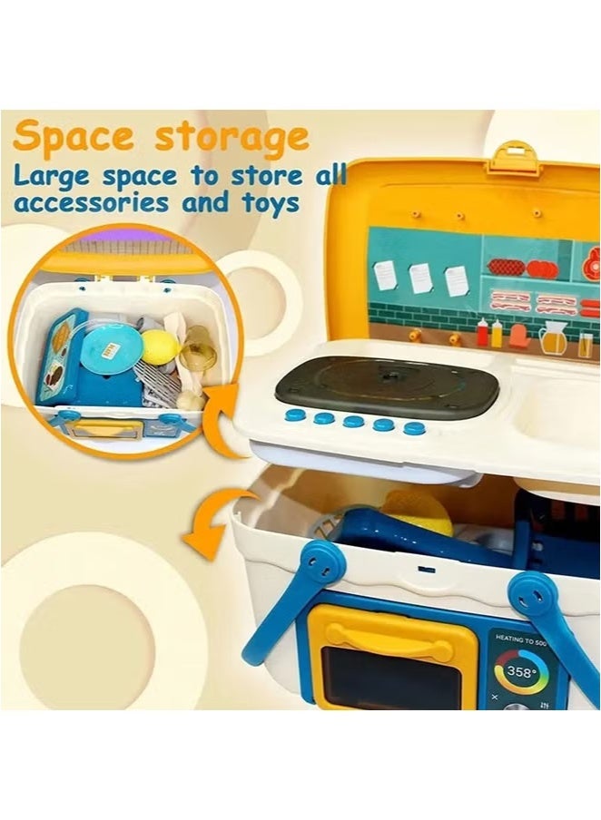 30 Pcs Kids Kitchen Playset,Kids Role Play Kitchen Toy Set,Pretend Cooking Food Playset,Mini Children Role Play Toy,Kids Kitchen Playset with Mist Spray,Child Kitchen Playset with Light and Music,Ch - Image 5