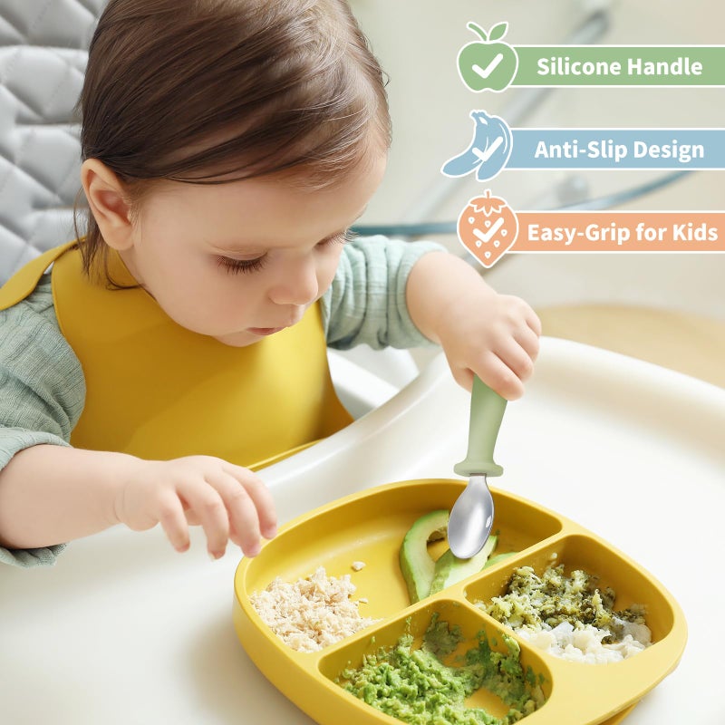 DRKIO 8 Pieces Toddler Utensils Set - Kids Silverware Set with Silicone Handle Children Safe 18/8 Stainless Steel Forks and Spoons Anti-Choke Design Food Grade Dishwasher Safe - Image 4