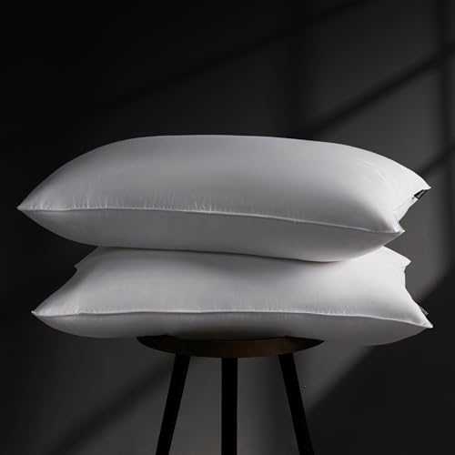 DOWNSTORIA Goose Feather Down Pillow Queen Size Set of 2 Hotel Collection Bed Pillows for Sleeping 2 Pack Down Surrounded Soft Medium Firm Pillows for Side Back Sleepers 20 x 30 in - Image 1