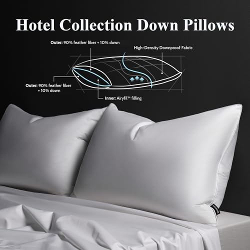 DOWNSTORIA Goose Feather Down Pillow Queen Size Set of 2 Hotel Collection Bed Pillows for Sleeping 2 Pack Down Surrounded Soft Medium Firm Pillows for Side Back Sleepers 20 x 30 in - Image 3