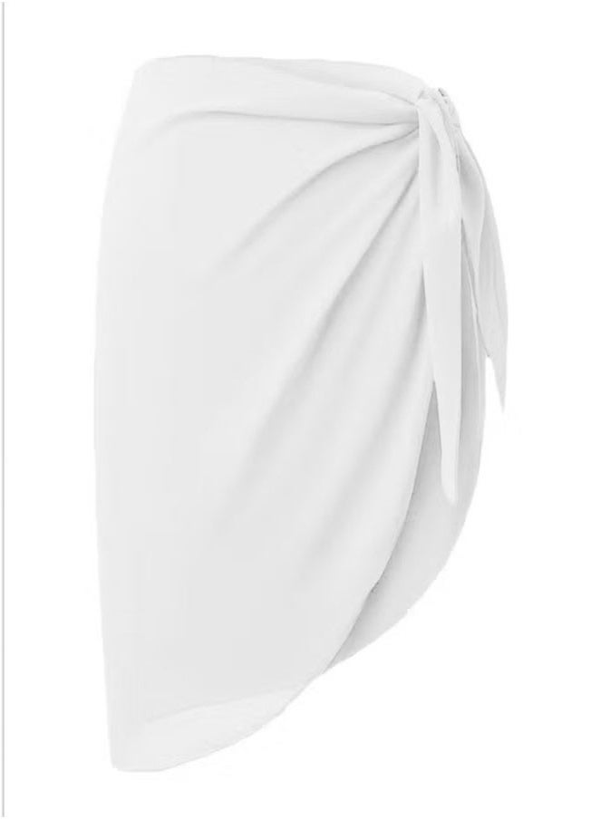 إسكدنيا 2pcs Women Beach Sarong Bathing Suit Wrap Skirt Sheer Bikini Swimsuit Cover Ups Short Skirt Chiffon Scarf for Swimwear Black White - Image 4
