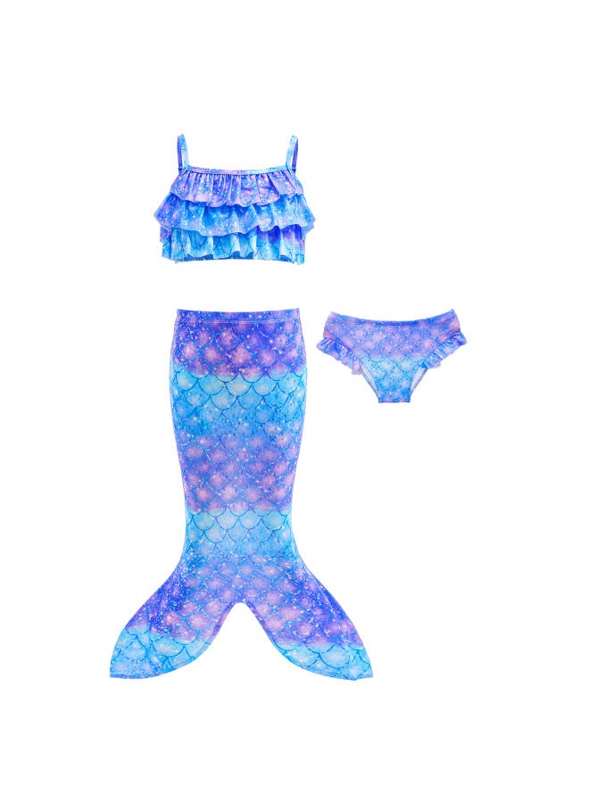 Mermaid Costume Dress - Girls Mermaid Fishtail Costume Dress - Cx59 (three-piece set), 120 - Princess Dress Up, Halloween Cosplay, Fancy Party Wear, Birthday Costume, Fantasy Outfit Swimsuit - Image 1
