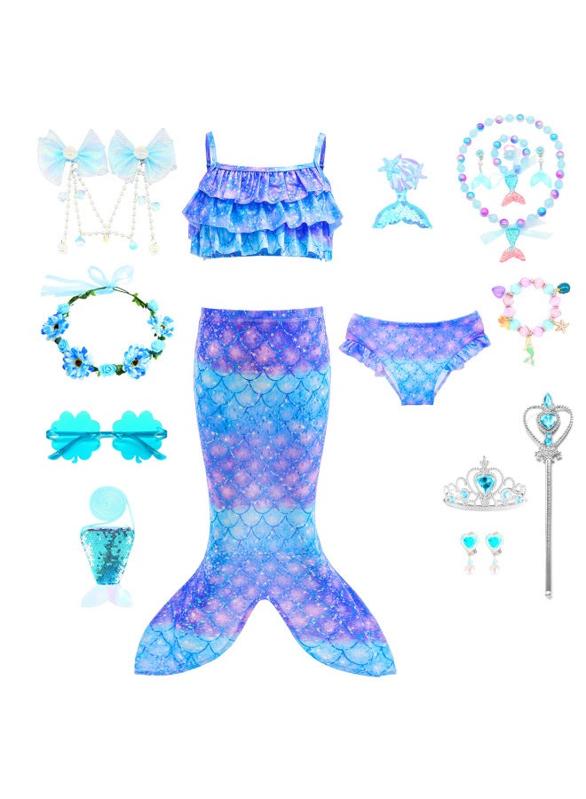 Mermaid Costume Dress - Girls Mermaid Fishtail Costume Dress - Cx59 (three-piece set), 120 - Princess Dress Up, Halloween Cosplay, Fancy Party Wear, Birthday Costume, Fantasy Outfit Swimsuit - Image 3