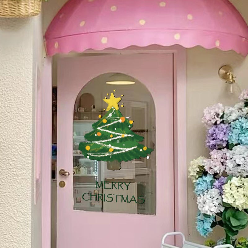 2026 New Year And Christmas Decorative Glass Stickers Cartoon Christmas Tree Abstract Electrostatic Stickers Window Stickers Door Stickers Window Stickers - Image 4