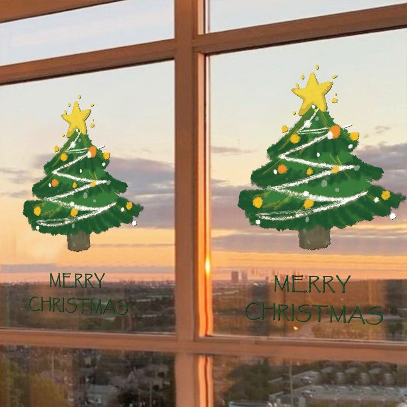 2026 New Year And Christmas Decorative Glass Stickers Cartoon Christmas Tree Abstract Electrostatic Stickers Window Stickers Door Stickers Window Stickers - Image 3
