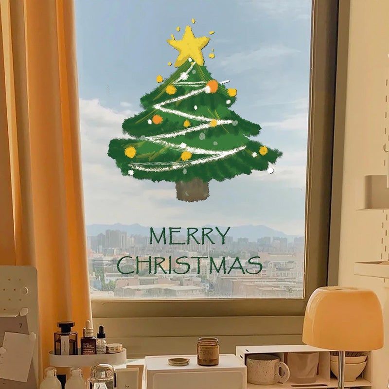 2026 New Year And Christmas Decorative Glass Stickers Cartoon Christmas Tree Abstract Electrostatic Stickers Window Stickers Door Stickers Window Stickers - Image 5