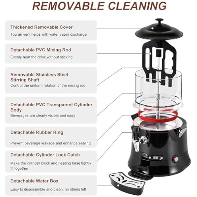 ريحني موزع شوكولاتة ساخنة 400 واط 10 لتر آلة شوكولاتة ساخنة مع شاشة LED ومنظم حرارة قابل للتعديل 30 ~ 90 موزع شوكولاتة ساخنة كبير لتسخين الشوكولاتة والقهوة والحليب والشاي والعصير 10 لتر - Image 3