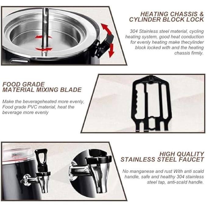 ريحني موزع شوكولاتة ساخنة 400 واط 10 لتر آلة شوكولاتة ساخنة مع شاشة LED ومنظم حرارة قابل للتعديل 30 ~ 90 موزع شوكولاتة ساخنة كبير لتسخين الشوكولاتة والقهوة والحليب والشاي والعصير 10 لتر - Image 4