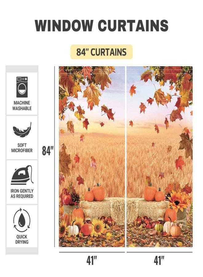 Funnytree Autumn Scenery Window Curtain Fall Landscape Field Pumpkin Print Curtains Home Decor Rod Pocket Darkening Drapes for Bedroom Living Room 82 in x 84 in - Image 4
