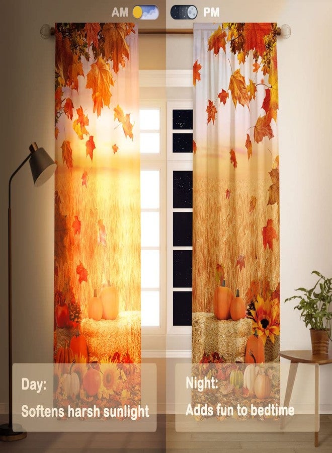 Funnytree Autumn Scenery Window Curtain Fall Landscape Field Pumpkin Print Curtains Home Decor Rod Pocket Darkening Drapes for Bedroom Living Room 82 in x 84 in - Image 3