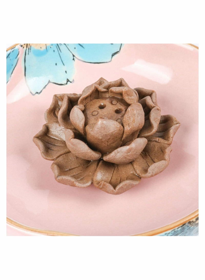 Captaintech Incense Burner Holder, 3 Holes Ceramic Incense Holder, Ash Catcher Tray Round Bowl Aromatherapy Ornament Incense Sticks Holder (Pink Tray with Flower) - Image 4