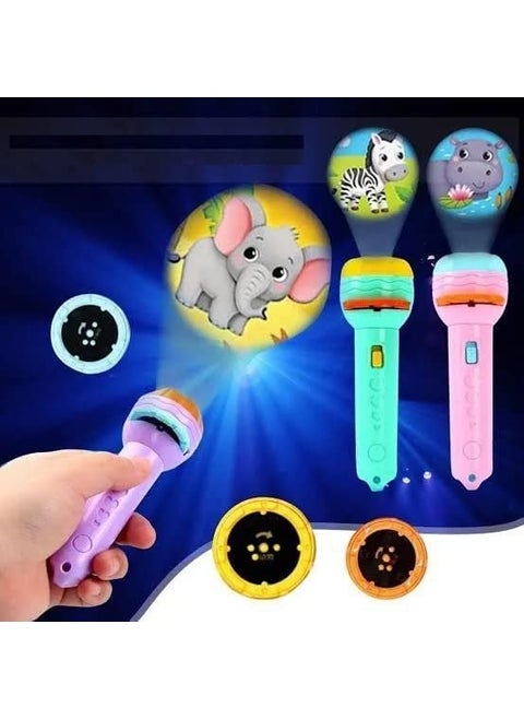 Funlittle 3 Slides Flashlight Projector Torch for Kids Projection Light Toy Slide Flashlight Lamp Education Learning Night Light Before Going to BedRandom Slides Projector Torch