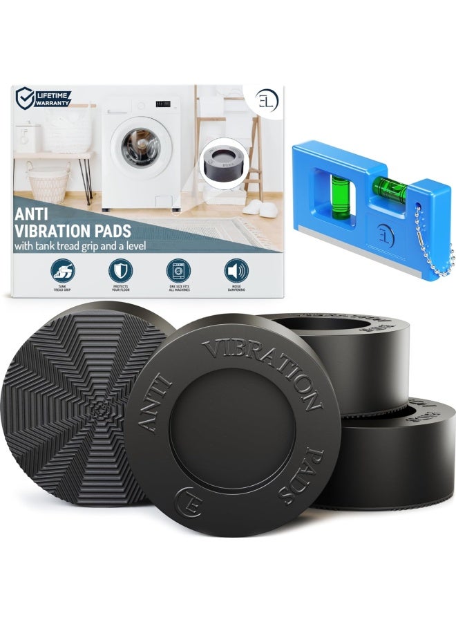 Empire Of Electronics Anti Vibration Pads With Tank Tread Grip, 4 Pads + Level - Washer And Dryer Pedestals Fit All Machines - Noise Dampening, Protects Laundry Room Floor - Anti Vibrasion Pads  - Image 1