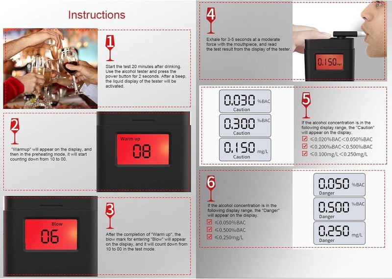 klarako Alcohol Detector, 360‑Degree Rotating Blowing Port Breathalyzer for High-Sensitivity Semiconductor Alcohol Sensor for Detect Alcohol Concentration - Image 3