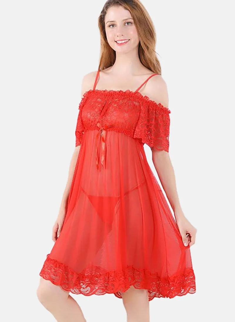 YUNIQEE Red Solid Babydoll With Briefs
