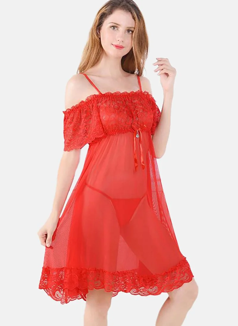 YUNIQEE Red Solid Babydoll With Briefs
