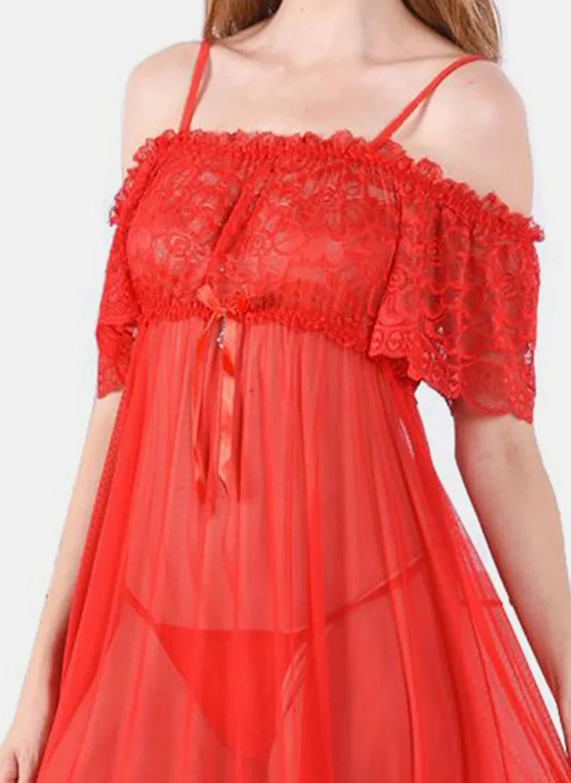YUNIQEE Red Solid Babydoll With Briefs