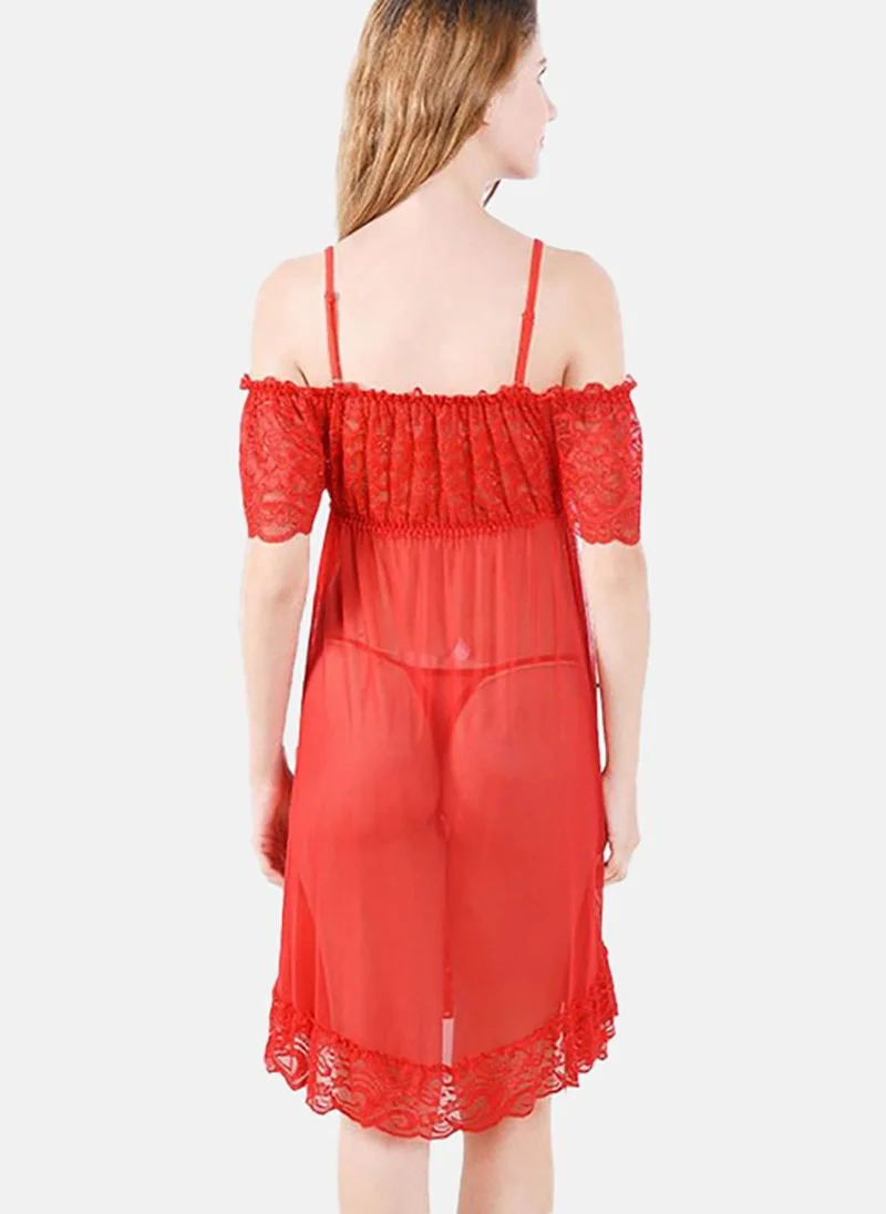 YUNIQEE Red Solid Babydoll With Briefs