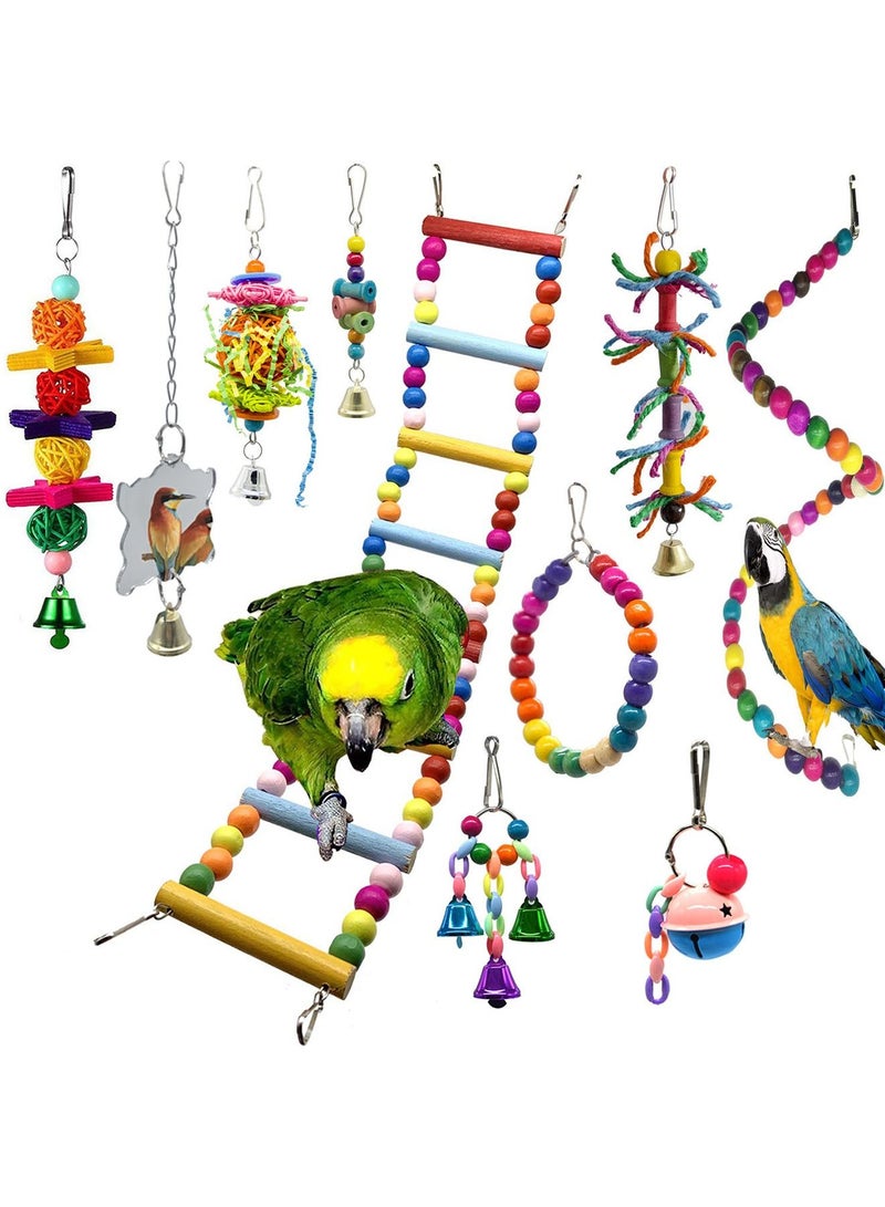 10-Piece Bird Swing Chewing Toy Set With Hammock Bell Multicolour 27 x 24cm,Bird Toy - Image 2