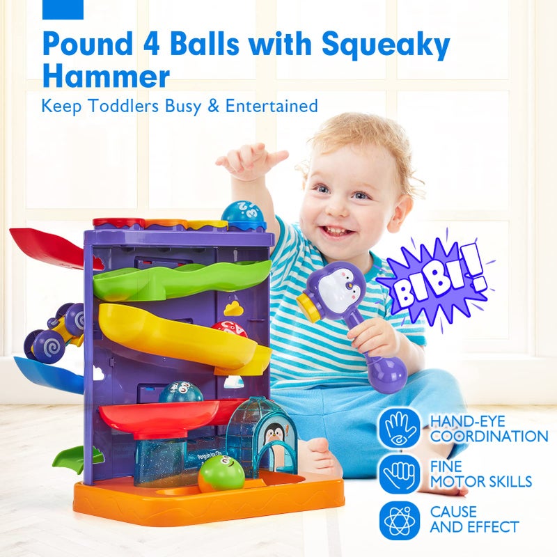 hahaland Toddler Toys for 1 Year Old Boy 2 in 1 Pound Ball Toy & Car Ramp Race Track Learning Early Developmental Montessori Toys for 2 Year Old Christmas Birthday Gifts Stocking Stuffers - Image 3
