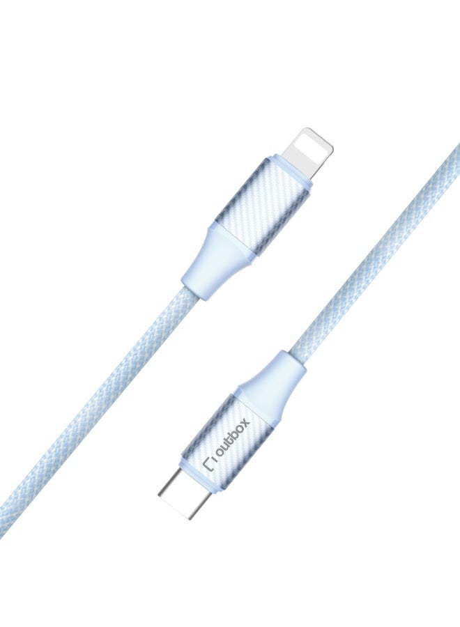أوت بوكس Outbox كابل شحن سريع مضفّر من USB-C إلى Lightning — 30W، 3A، طول 1.2م، أزرق - Image 1