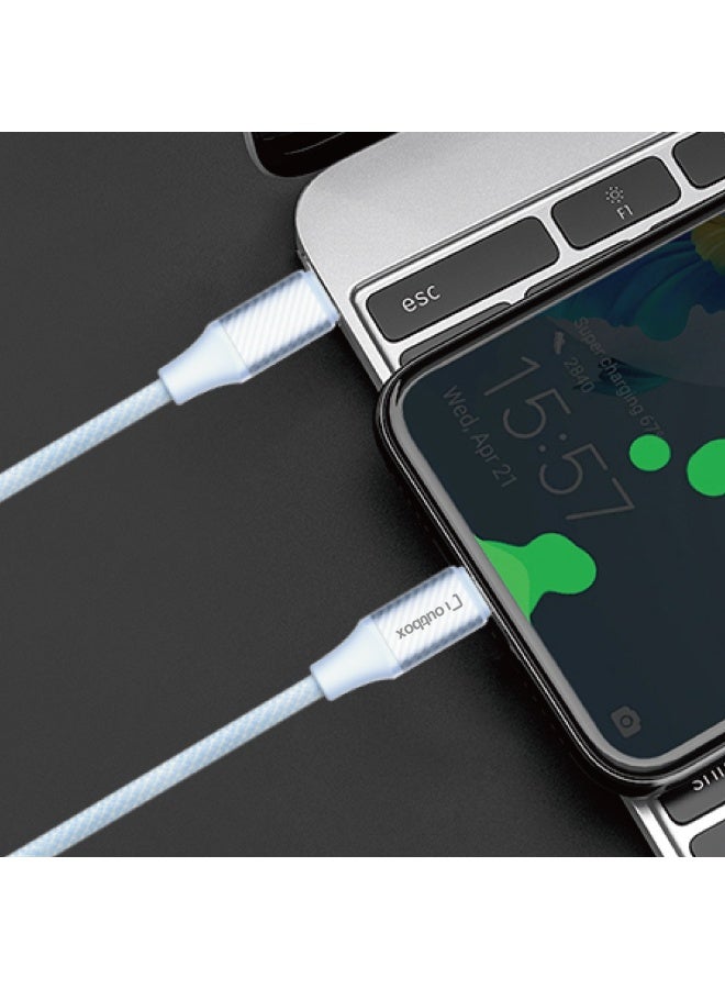 أوت بوكس Outbox كابل شحن سريع مضفّر من USB-C إلى Lightning — 30W، 3A، طول 1.2م، أزرق - Image 3