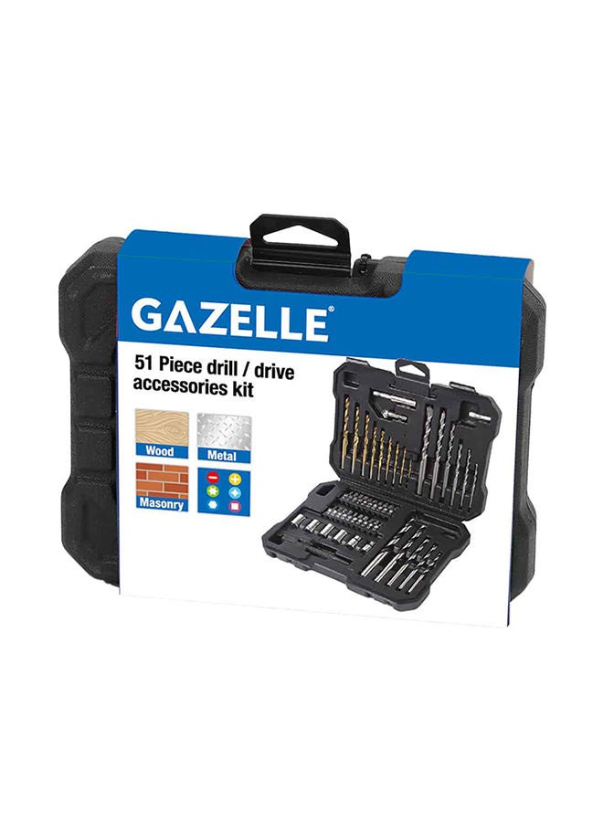 Gazelle 51-Piece Combination Drill Bit Set With HSS, Masonry And Wood Drill Bits, Center Punch, Countersink, Screwdriver Bits, Magnetic Bit Holder, Sockets And Adapter - Image 2