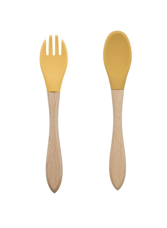 GUCHIGU Baby Fork and Spoon Set | Newborn Toddler Feeding Utensils Cutlery Set Feeding Supplies with Storage Box Perfect Training Eating Tools for Kids - Mustard (Set of 2, 1 Fork, 1 Spoon) - Image 1