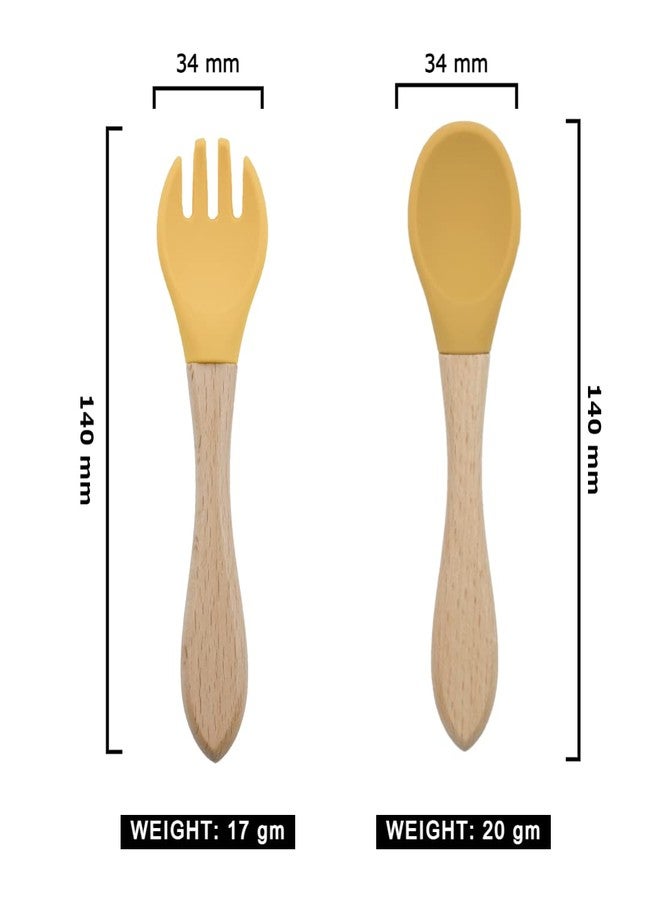 GUCHIGU Baby Fork and Spoon Set | Newborn Toddler Feeding Utensils Cutlery Set Feeding Supplies with Storage Box Perfect Training Eating Tools for Kids - Mustard (Set of 2, 1 Fork, 1 Spoon) - Image 2