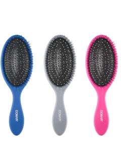 Conair Detangling Hair Brush 3PK - For wet and dry hair - Ideal for all hair types - curly hair brush - hair brushes for women - detangler brush - hair brushes for women - Blue, Pink, Gray Assorted